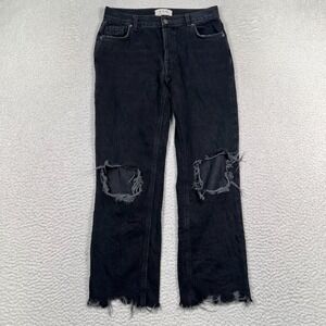 We the Free People Jeans Womens 26 Maggie Straight Raw Hem Destroyed Black Denim